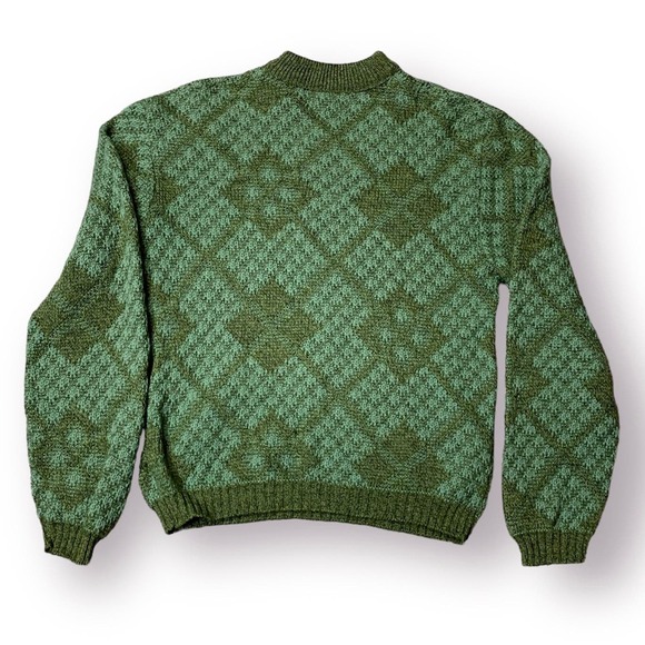 Vtg Harridge Row at Bonds Geometric 100% Virgin Wool Men's Green Sweater Large - Picture 2 of 9